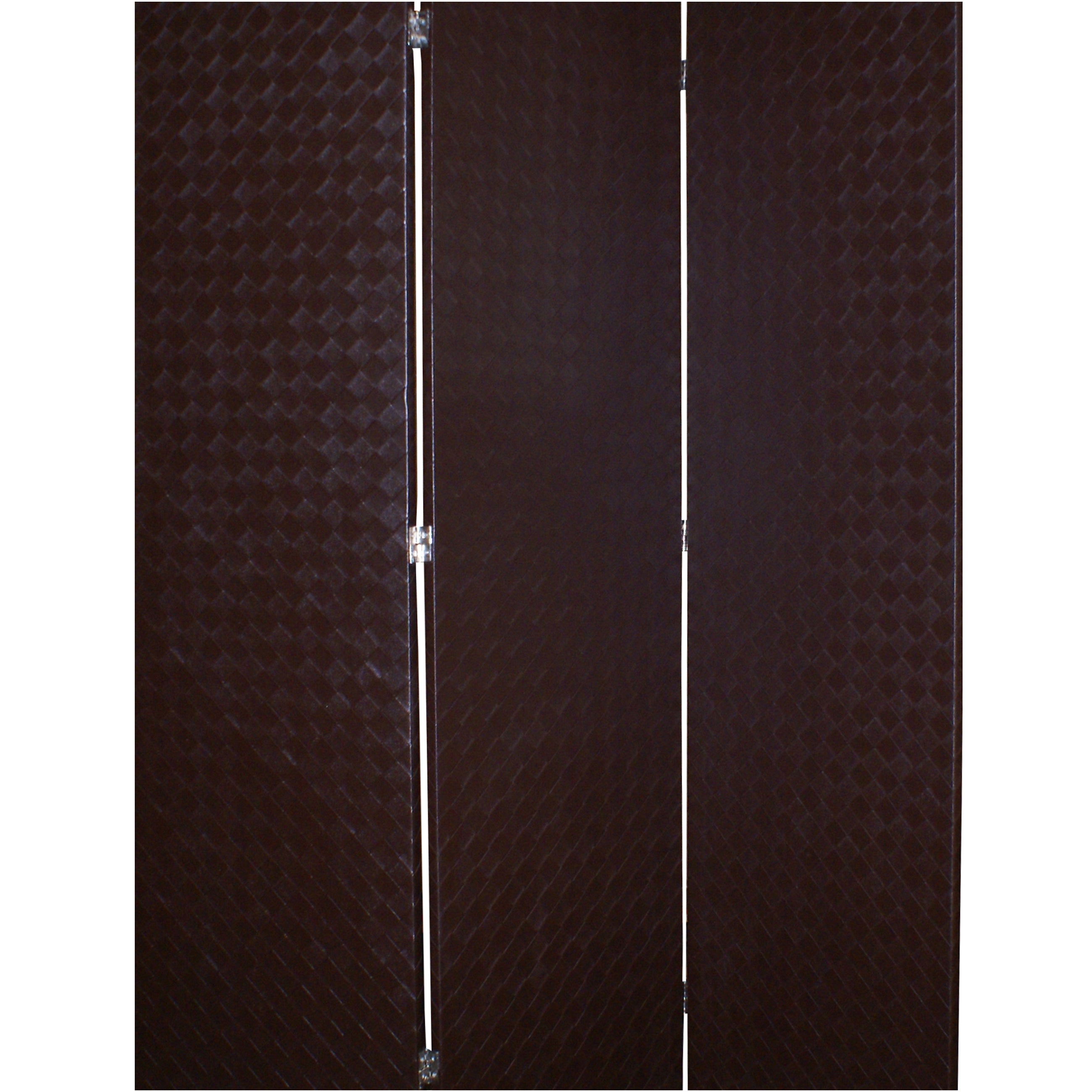 3 Panel Faux Leather Covered Room Divider with Criss Cross Design, Brown-zoom-3