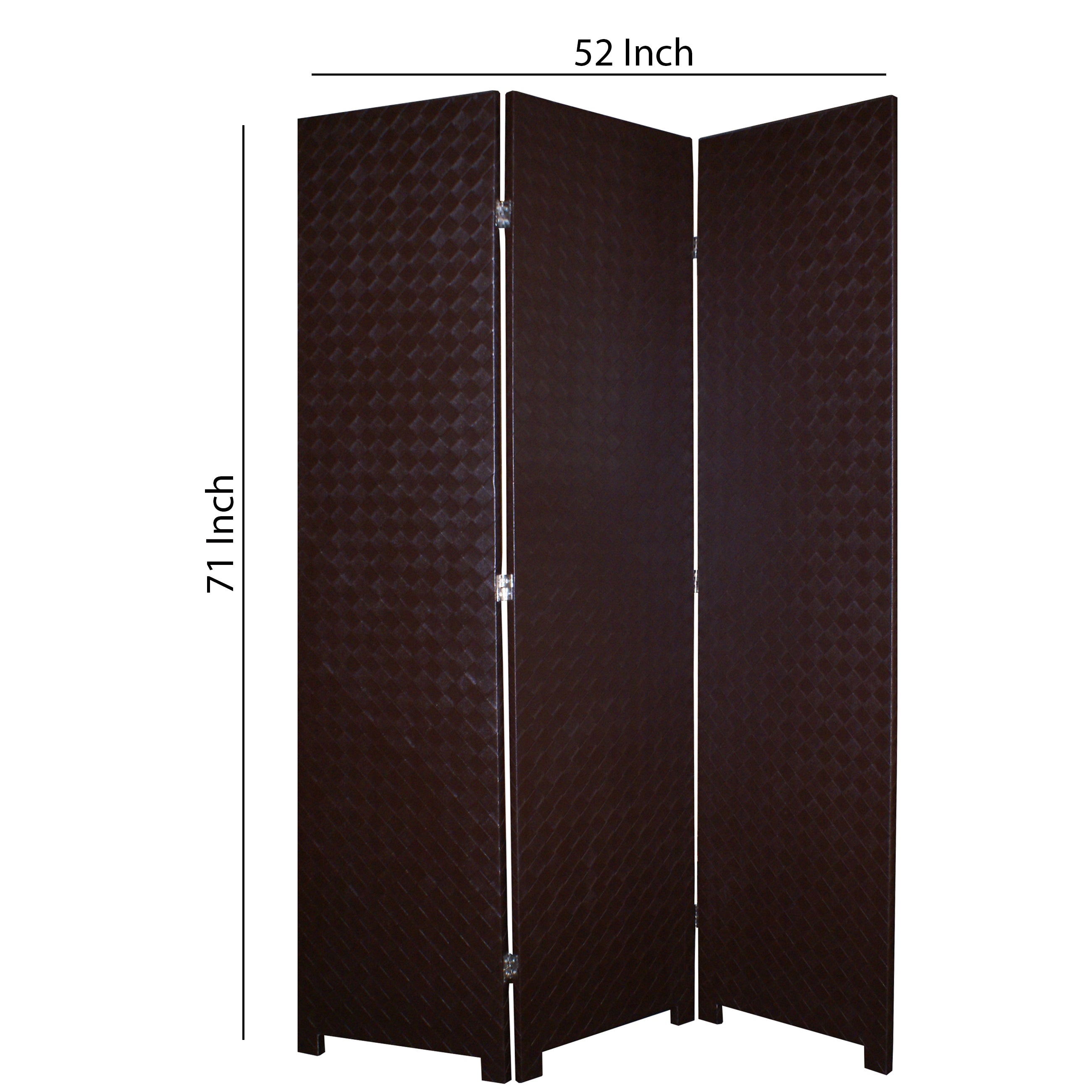 3 Panel Faux Leather Covered Room Divider with Criss Cross Design, Brown-zoom-5