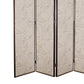 4 Panel Scripted Fabric Wooden Foldable Room Divider, Beige and Brown