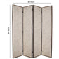 4 Panel Scripted Fabric Wooden Foldable Room Divider, Beige and Brown
