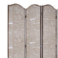 4 Panel Scripted Fabric Wooden Scalloped Room Divider, Beige and Brown