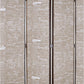 4 Panel Scripted Fabric Wooden Scalloped Room Divider, Beige and Brown