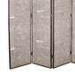 4 Panel Scripted Fabric Wooden Scalloped Room Divider, Beige and Brown
