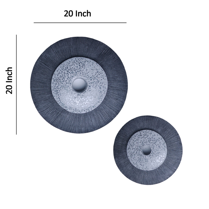 Round Dual Layer Glass And Sandstone Wall Decor Large Gray-zoom-
