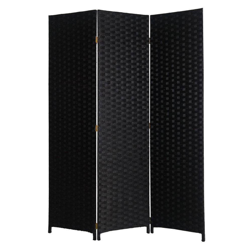 Wooden Foldable 3 Panel Room Divider with Streamline Design, Black-zoom-1