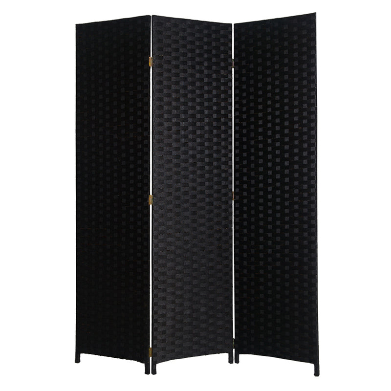 Wooden Foldable 3 Panel Room Divider with Streamline Design, Black-zoom-