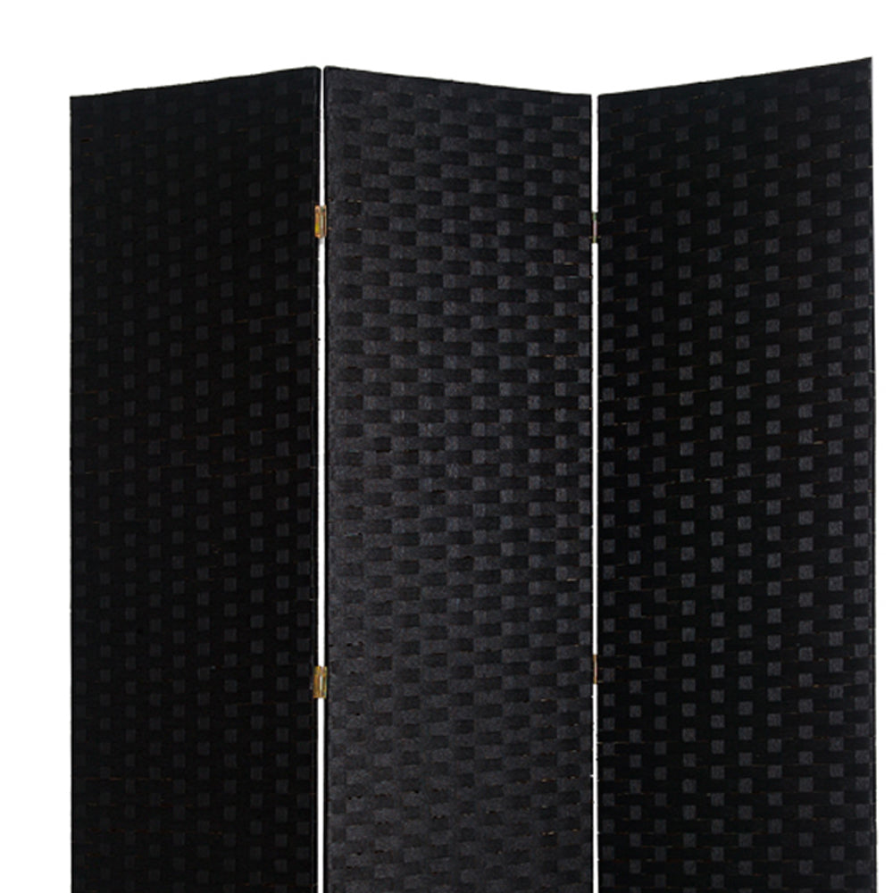 Wooden Foldable 3 Panel Room Divider with Streamline Design, Black-zoom-2