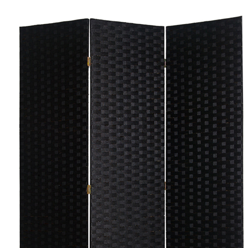 Wooden Foldable 3 Panel Room Divider with Streamline Design, Black-zoom-