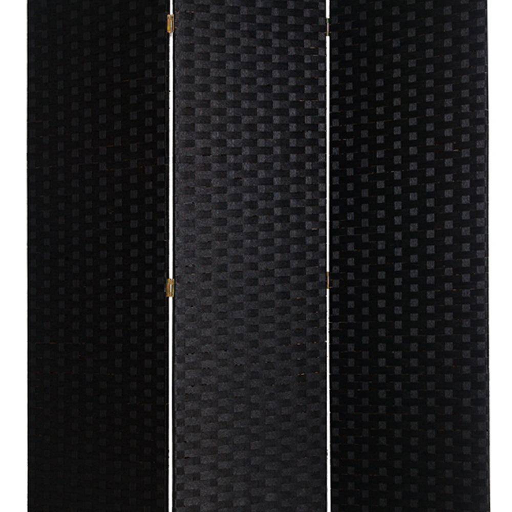 Wooden Foldable 3 Panel Room Divider with Streamline Design, Black-zoom-3