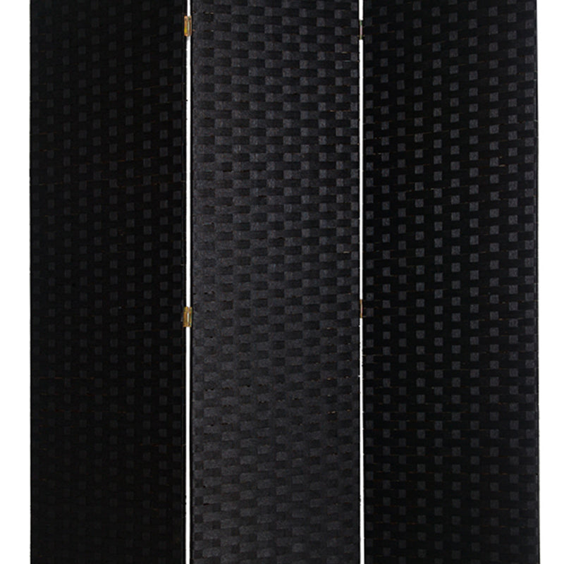Wooden Foldable 3 Panel Room Divider with Streamline Design, Black-zoom-