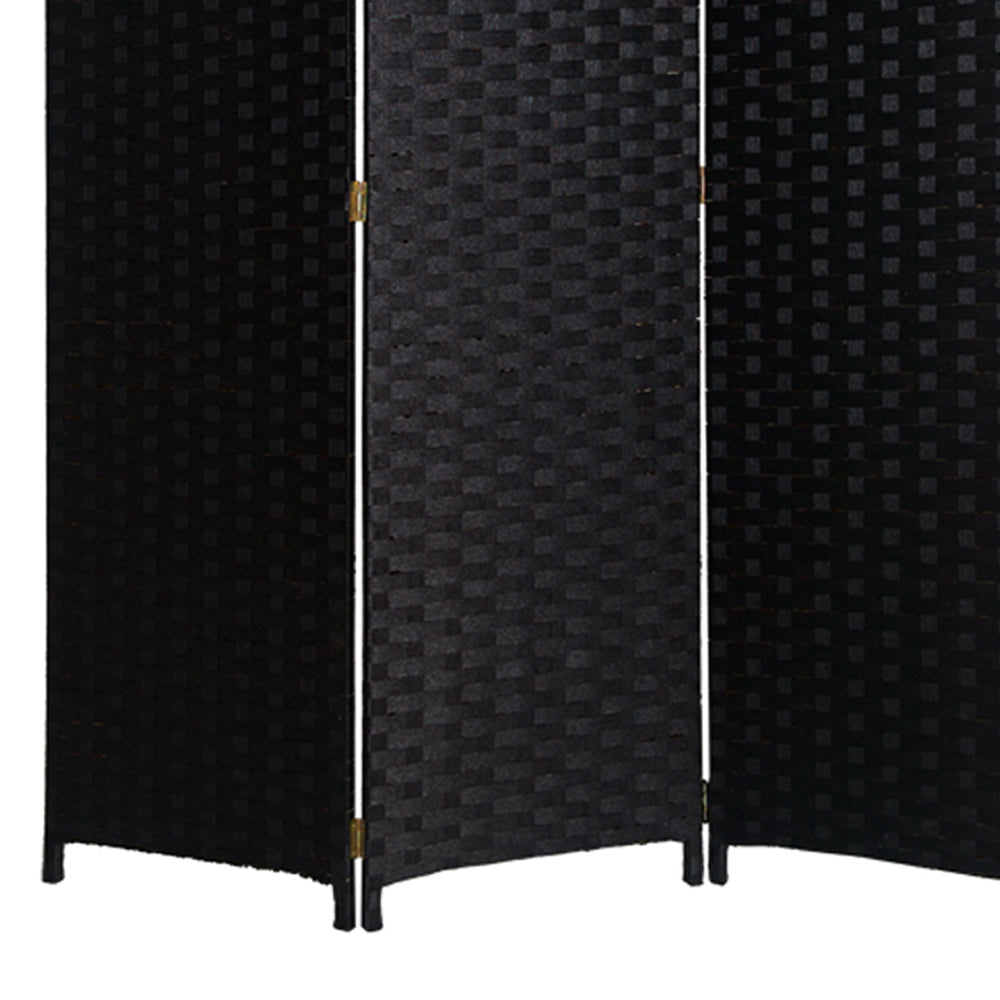 Wooden Foldable 3 Panel Room Divider with Streamline Design, Black-zoom-4
