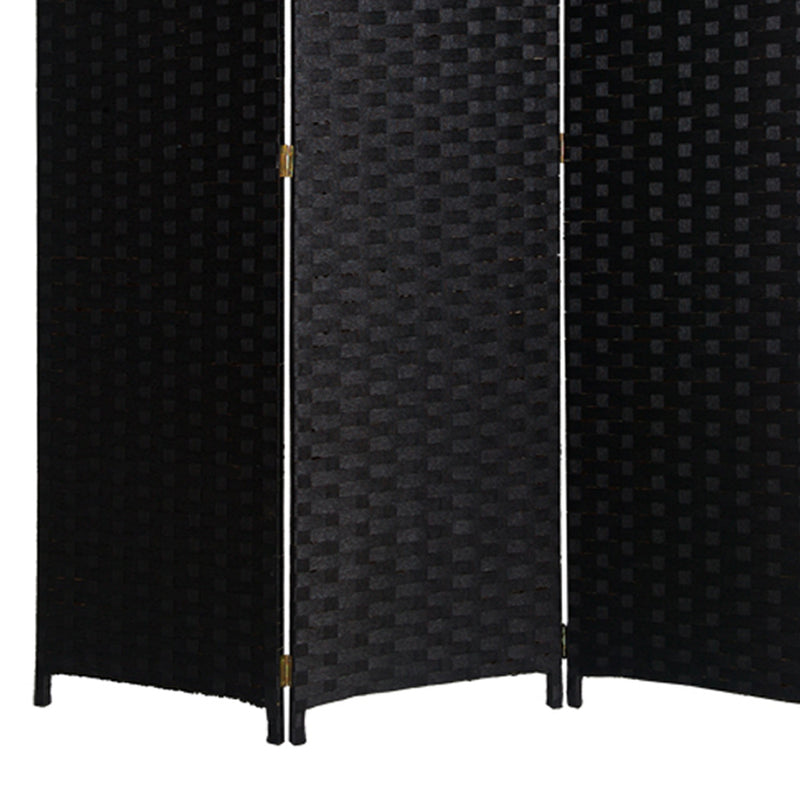 Wooden Foldable 3 Panel Room Divider with Streamline Design, Black-zoom-