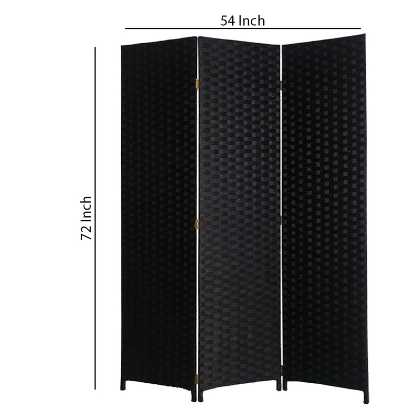 Wooden Foldable 3 Panel Room Divider with Streamline Design, Black-zoom-