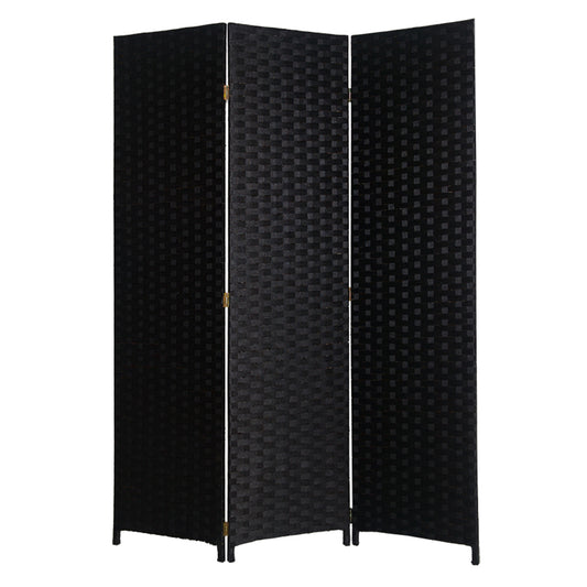 Wooden Foldable 3 Panel Room Divider with Streamline Design, Black
