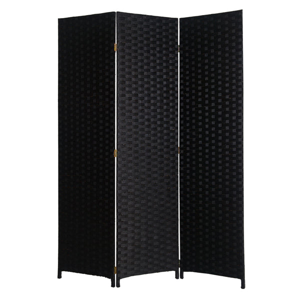 Wooden Foldable 3 Panel Room Divider with Streamline Design, Black