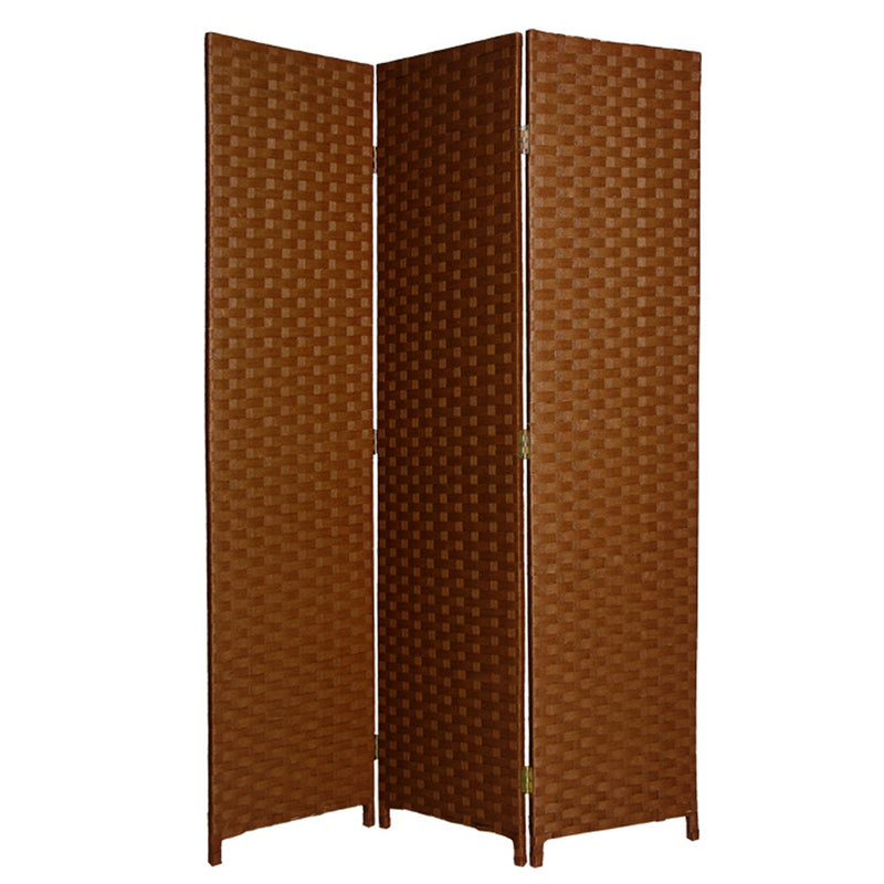 Wooden Foldable 3 Panel Room Divider with Streamline Design, Dark Brown-zoom-