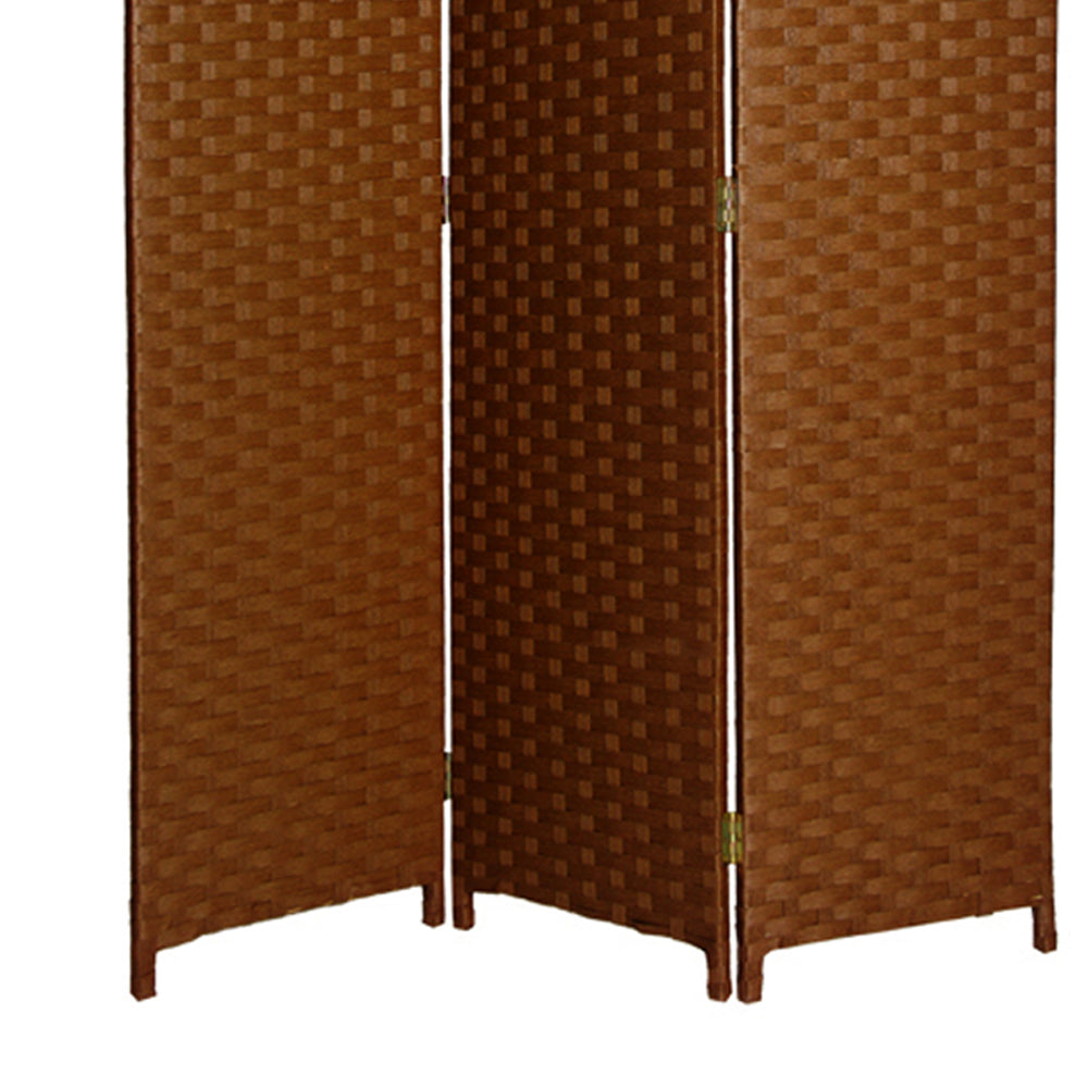 Wooden Foldable 3 Panel Room Divider with Streamline Design, Dark Brown-zoom-4