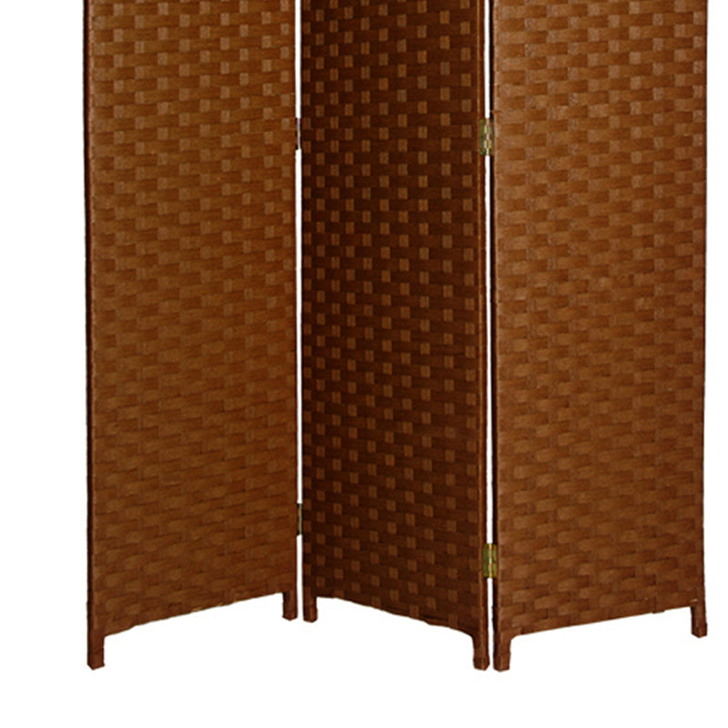 Wooden Foldable 3 Panel Room Divider with Streamline Design, Dark Brown-zoom-