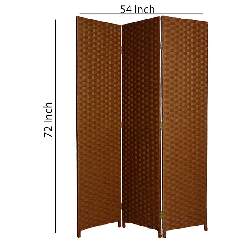 Wooden Foldable 3 Panel Room Divider with Streamline Design, Dark Brown-zoom-