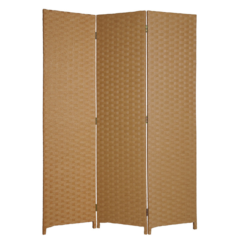 Wooden Foldable 3 Panel Room Divider with Streamline Design, Light Brown-zoom-