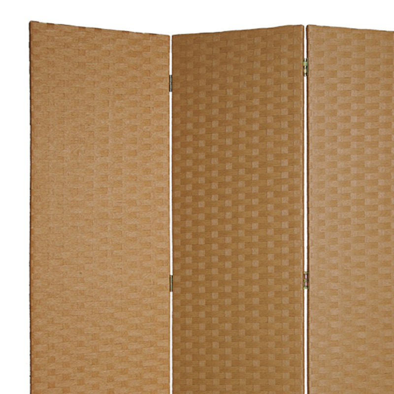 Wooden Foldable 3 Panel Room Divider with Streamline Design, Light Brown-zoom-