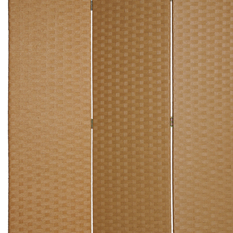 Wooden Foldable 3 Panel Room Divider with Streamline Design, Light Brown-zoom-