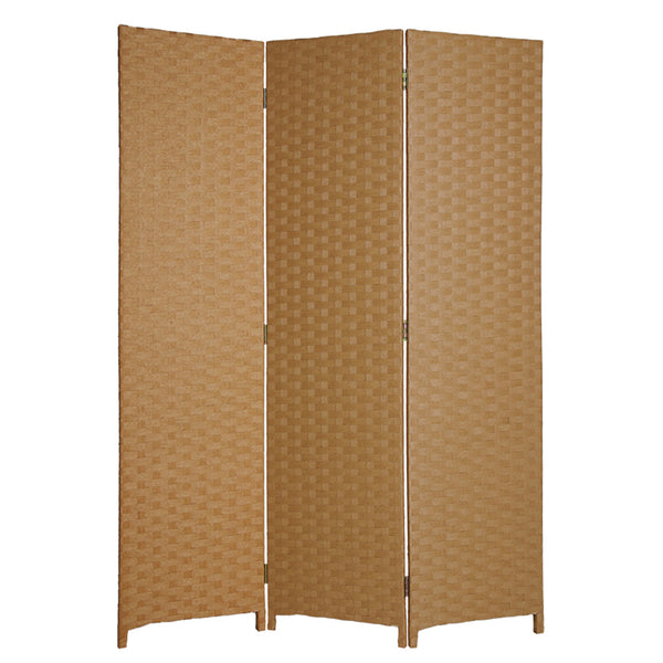 Wooden Foldable 3 Panel Room Divider with Streamline Design, Light Brown