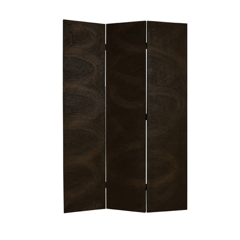 Foldable 3 Panel Canvas Room Divider with Swirl Details, Dark Brown-zoom-