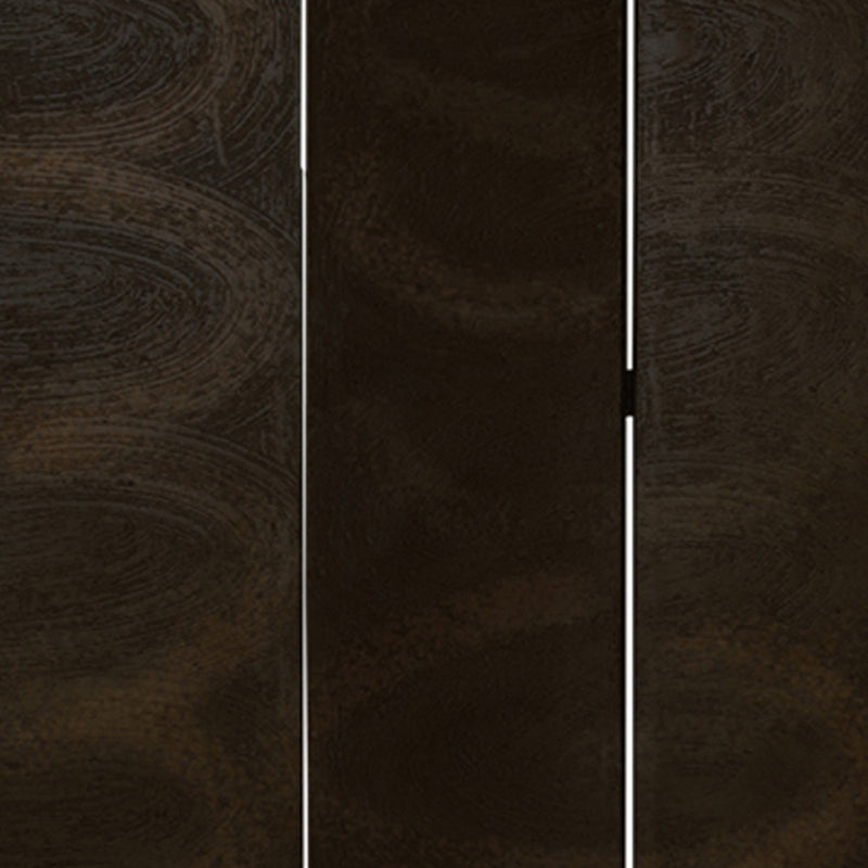 Foldable 3 Panel Canvas Room Divider with Swirl Details, Dark Brown-zoom-