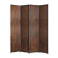 4 Panel Foldable Room Divider with Patterned Wood Panelling, Brown