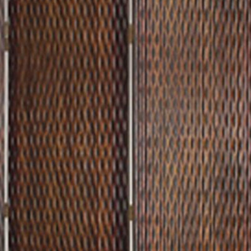 4 Panel Foldable Room Divider with Patterned Wood Panelling, Brown-zoom-