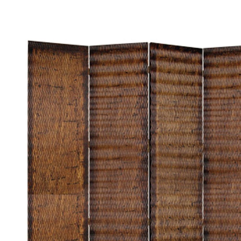 Dual Tone 4 Panel Wooden Foldable Room Divider with Wavy Design, Brown