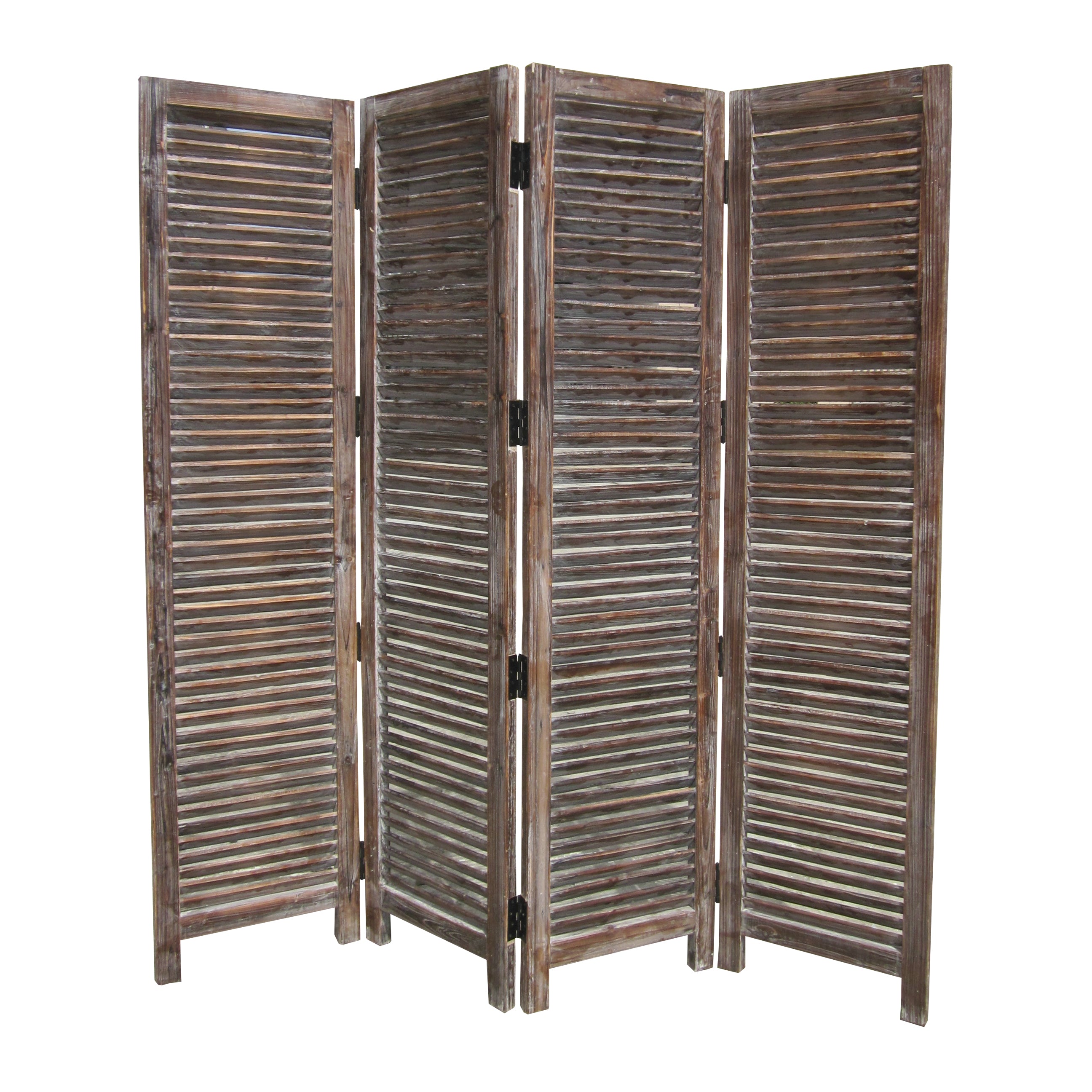 4 Panel Room Divider with Shutter Design, Weathered Brown-zoom-1