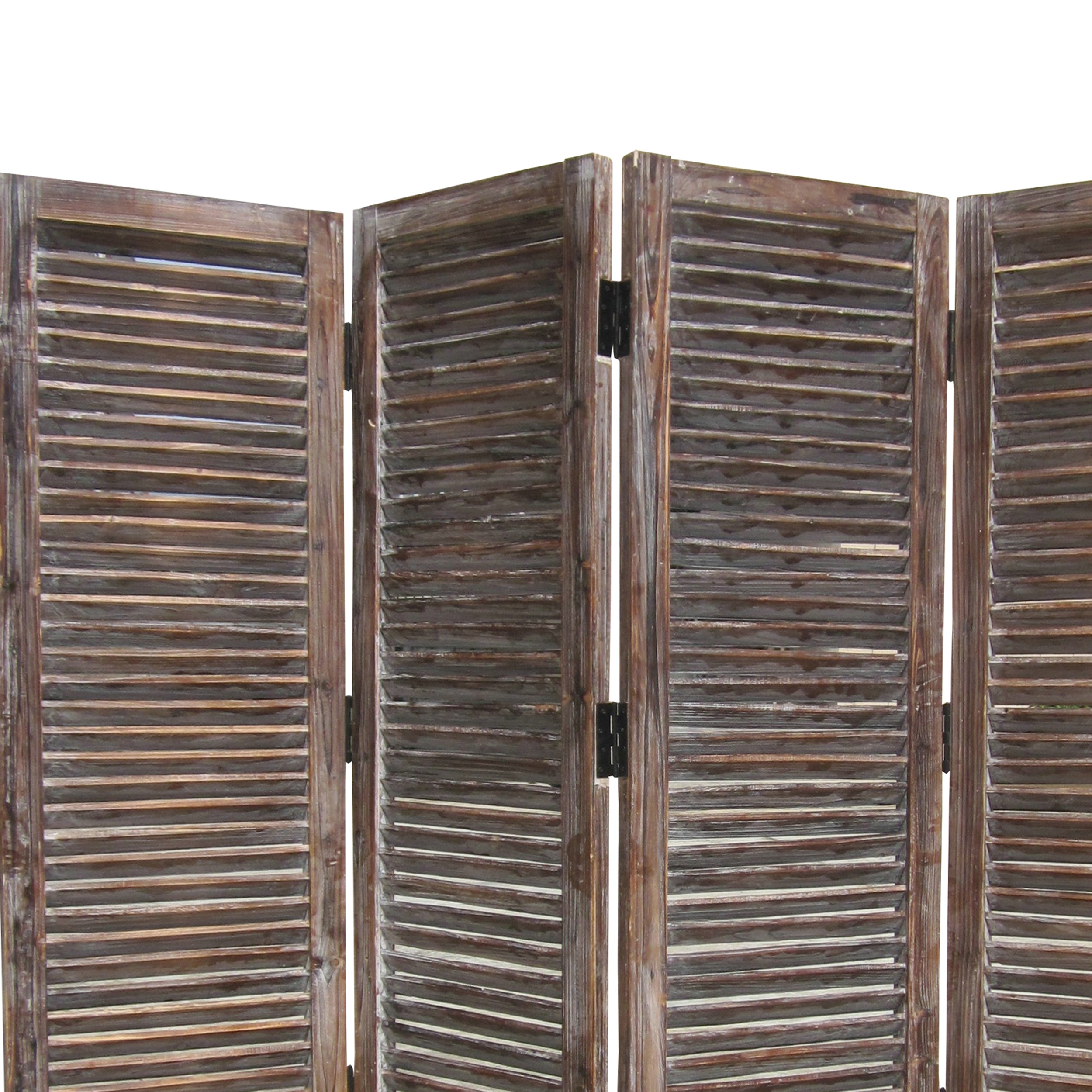 4 Panel Room Divider with Shutter Design, Weathered Brown-zoom-2