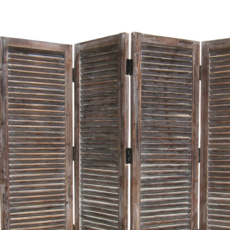4 Panel Room Divider with Shutter Design, Weathered Brown-zoom-