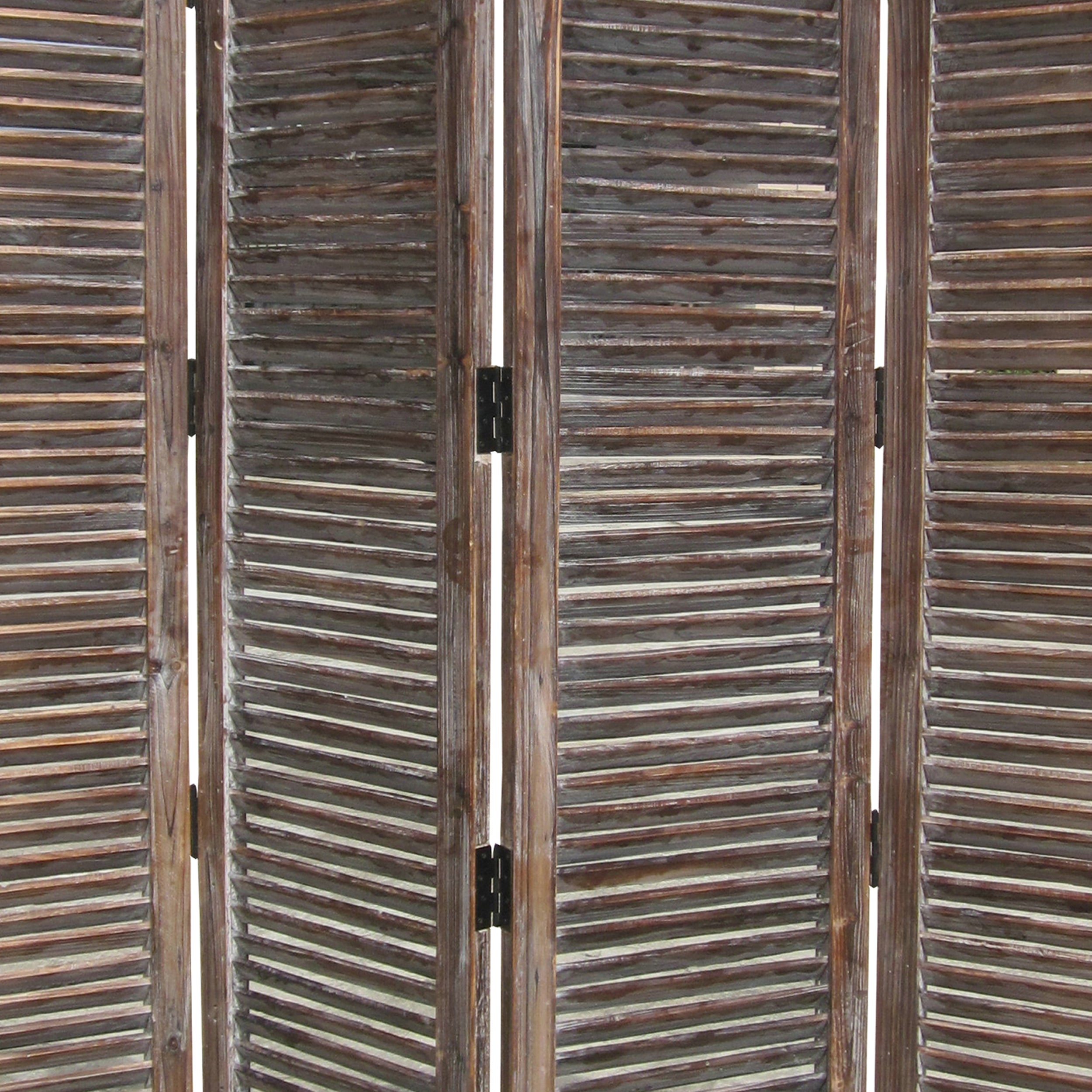 4 Panel Room Divider with Shutter Design, Weathered Brown-zoom-3