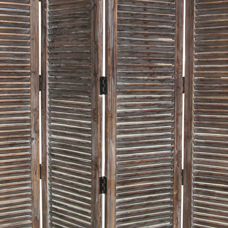 4 Panel Room Divider with Shutter Design, Weathered Brown-zoom-