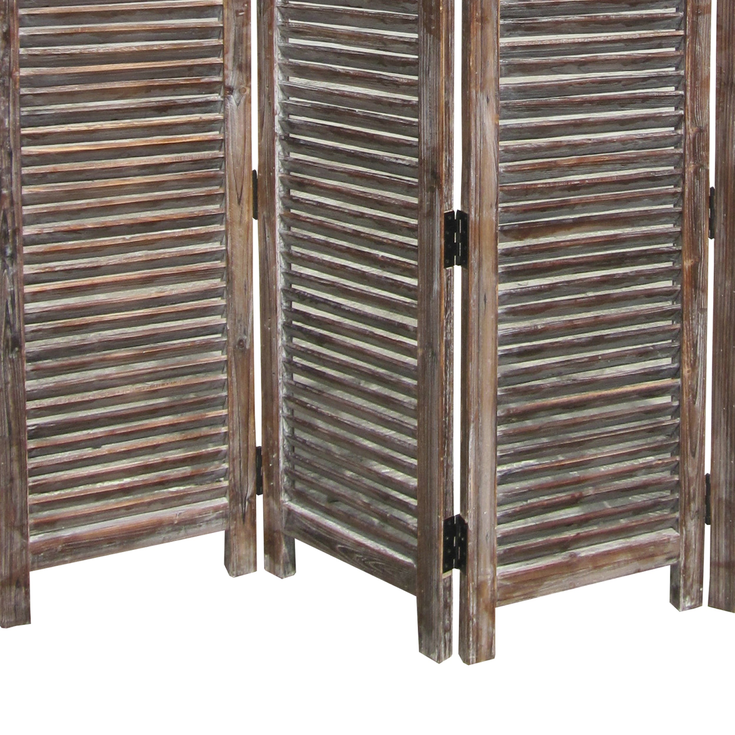 4 Panel Room Divider with Shutter Design, Weathered Brown-zoom-4