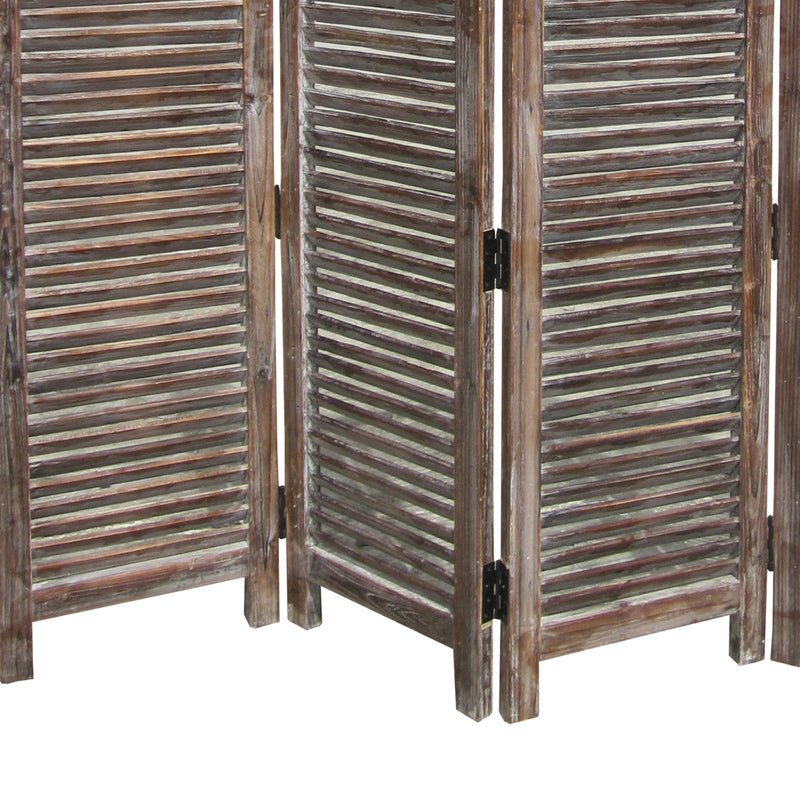 4 Panel Room Divider with Shutter Design, Weathered Brown-zoom-