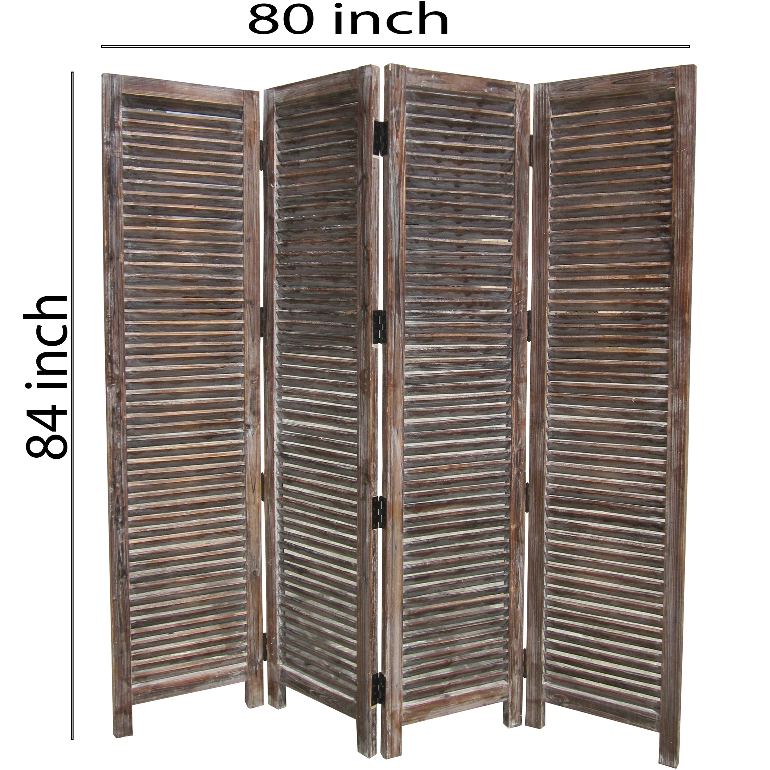 4 Panel Room Divider with Shutter Design, Weathered Brown-zoom-5