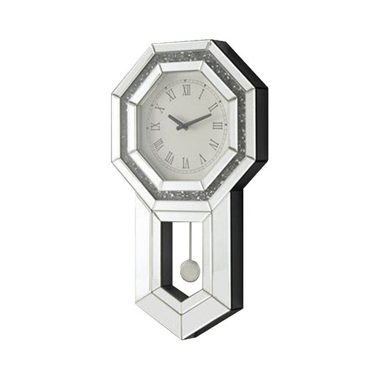Wall Clock With Mirror Trim And Octagonal Shape Silver