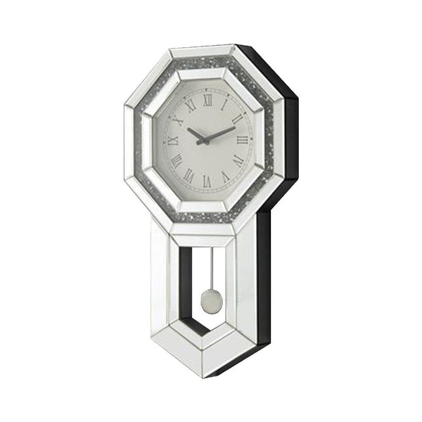 Wall Clock With Mirror Trim And Octagonal Shape Silver