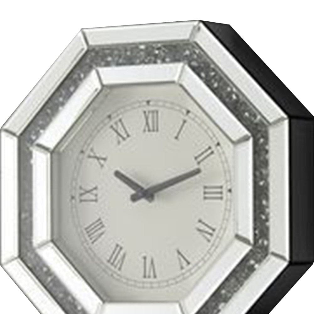 Wall Clock With Mirror Trim And Octagonal Shape Silver-zoom-2