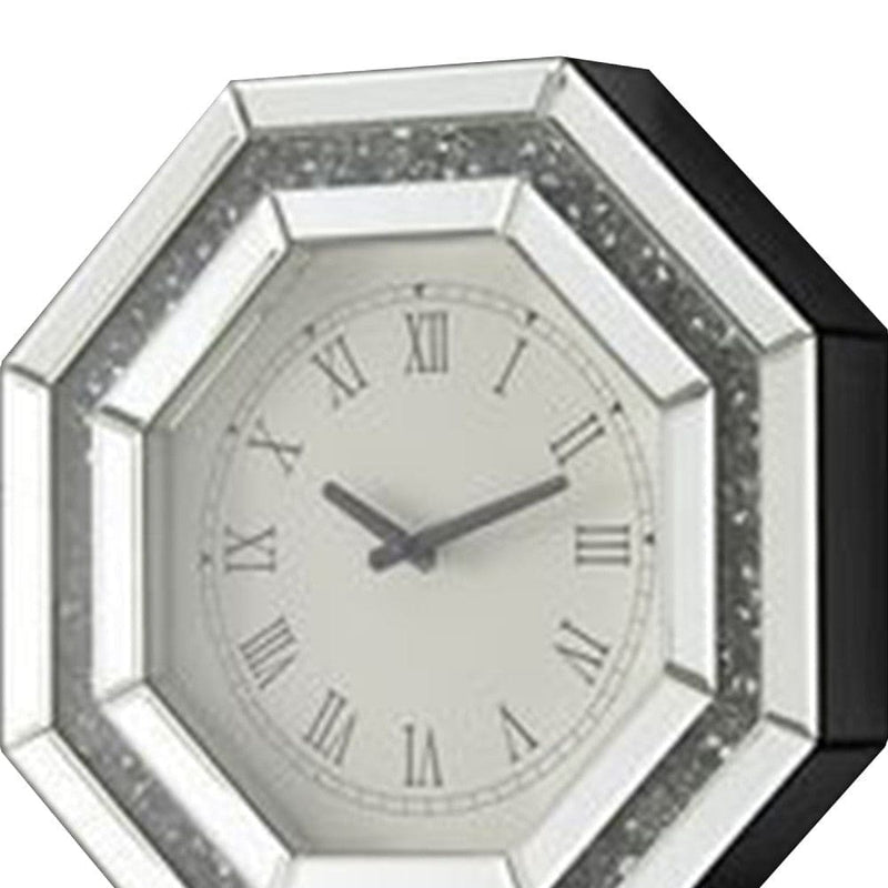 Wall Clock With Mirror Trim And Octagonal Shape Silver-zoom-
