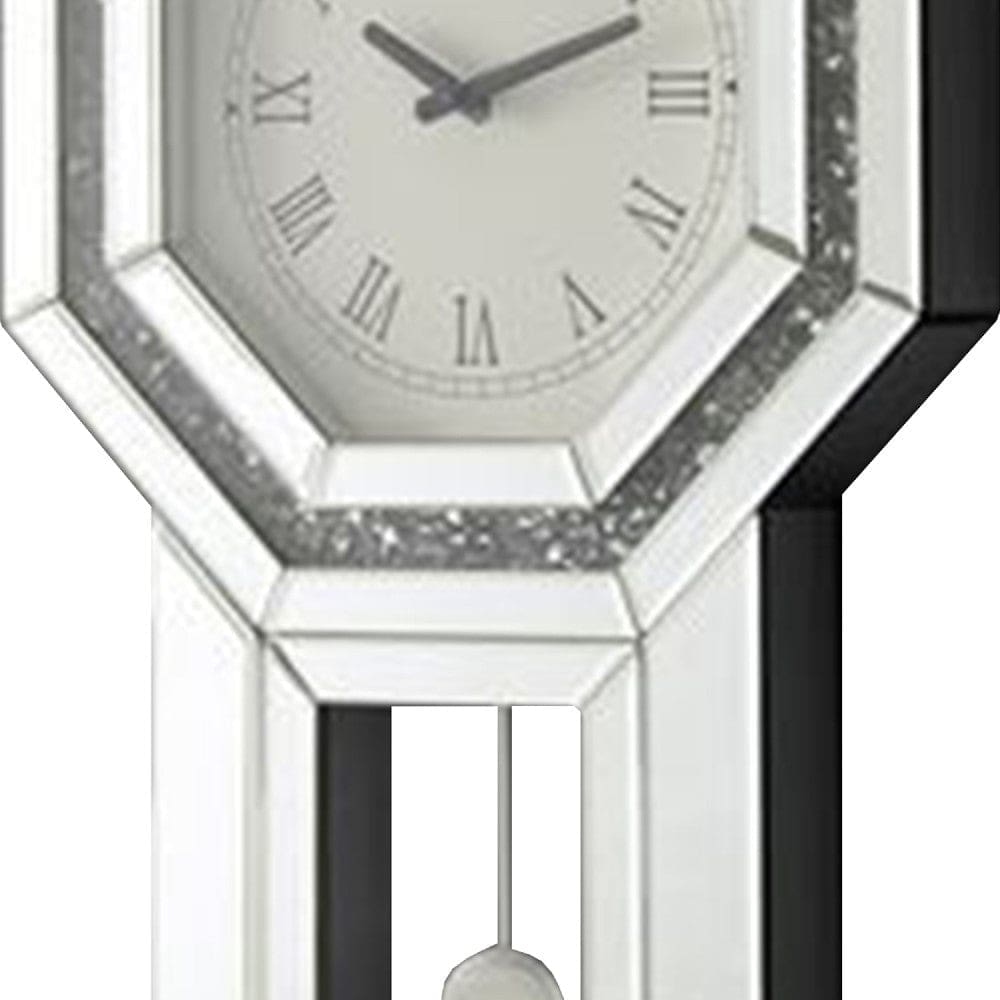 Wall Clock With Mirror Trim And Octagonal Shape Silver-zoom-3