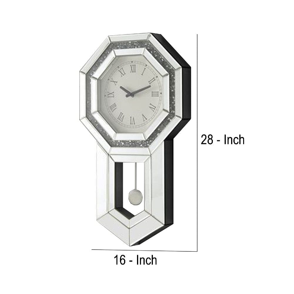 Wall Clock With Mirror Trim And Octagonal Shape Silver-zoom-5