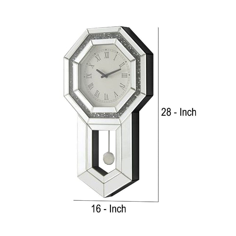 Wall Clock With Mirror Trim And Octagonal Shape Silver-zoom-