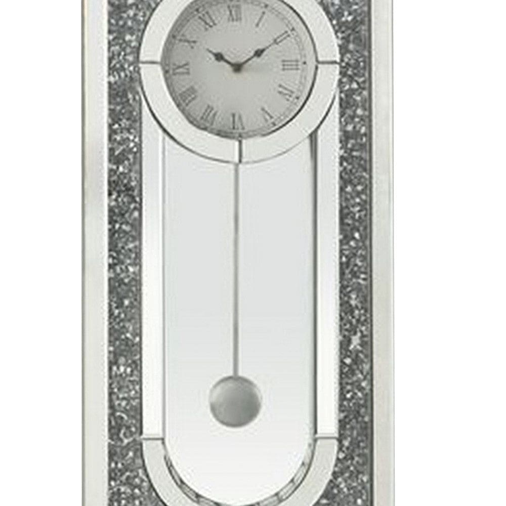 Wall Clock With Mirror Trim And Molded Design Silver