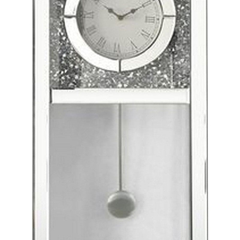 Pendulum Wall Clock With Mirror Trim And Molded Design Silver-zoom-