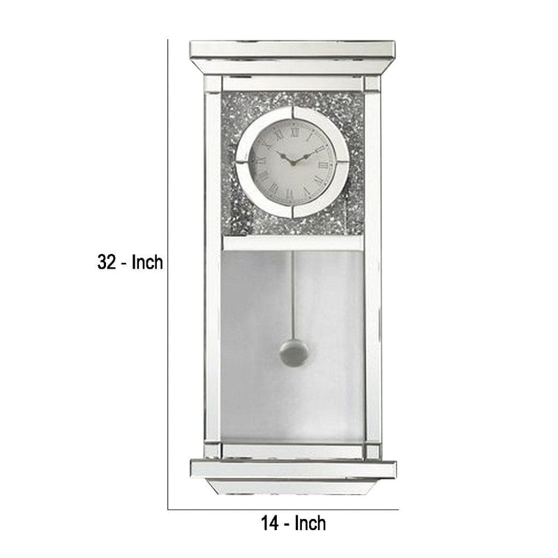 Pendulum Wall Clock With Mirror Trim And Molded Design Silver-zoom-